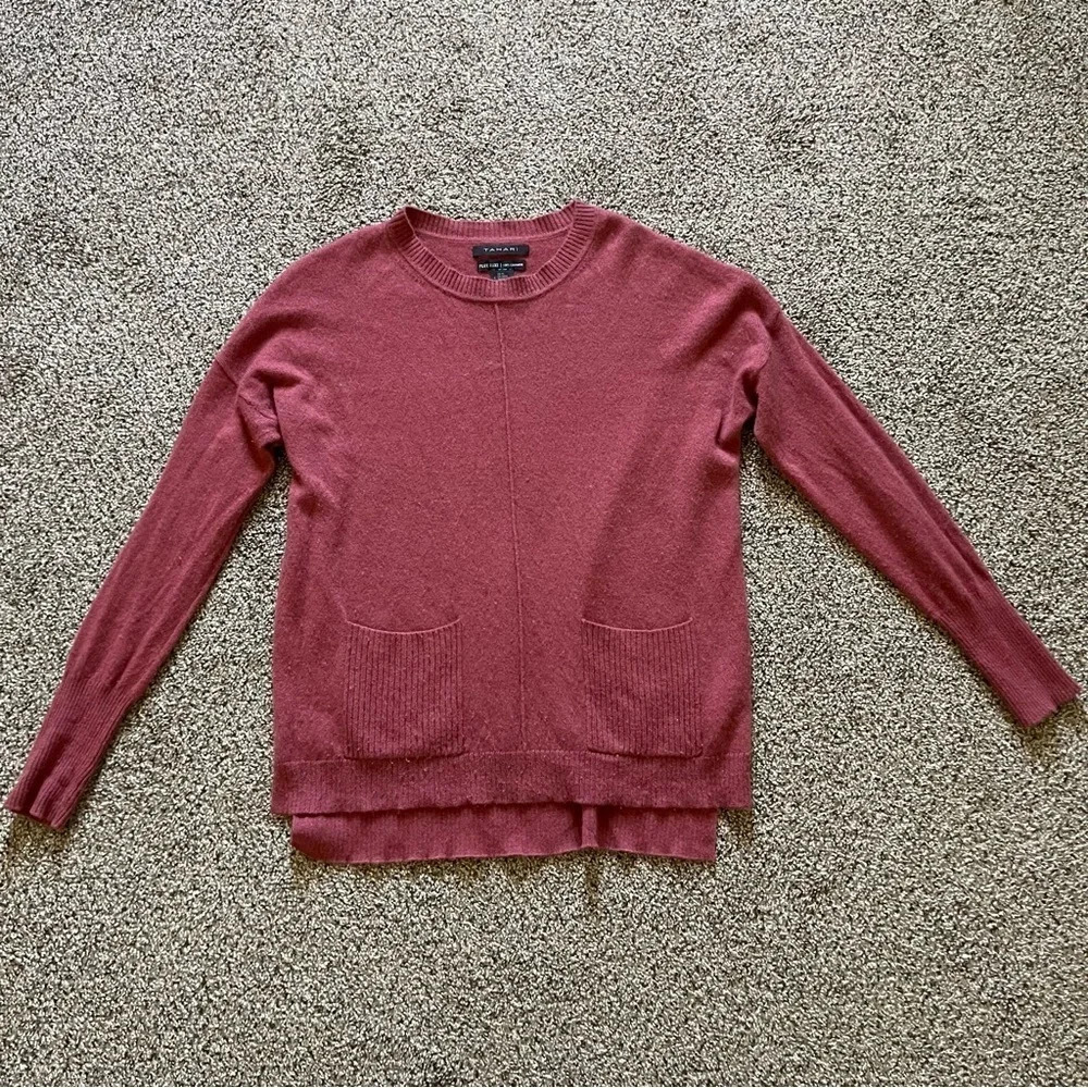 TAHARI Pure Luxe Cashmere Crew Neck Sweater Pink